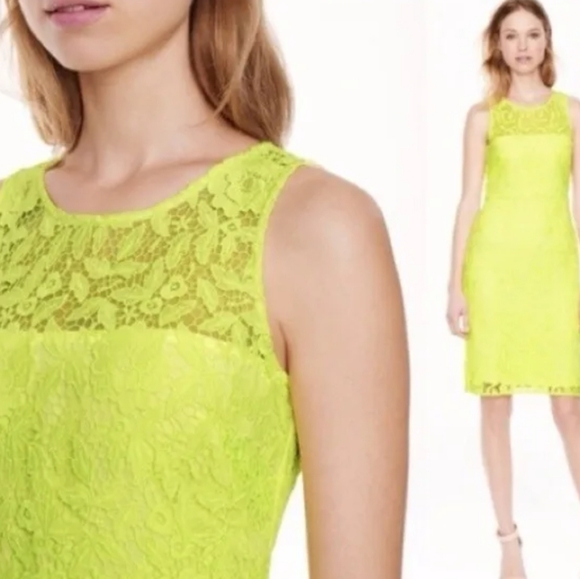 J. CREW COLLECTION Neon Yellow Lace Sheath Cocktail Work Spring Dress - Picture 6 of 16